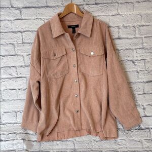Forever 21 Oversized Corduroy Long Sleeve Button Down Shirt Peach Size Large NWT